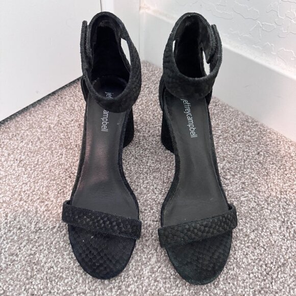 Jeffrey Campbell Laura Block Heel Ankle Strap Open Toe Heels Sandals Black 6.5 - Picture 9 of 9